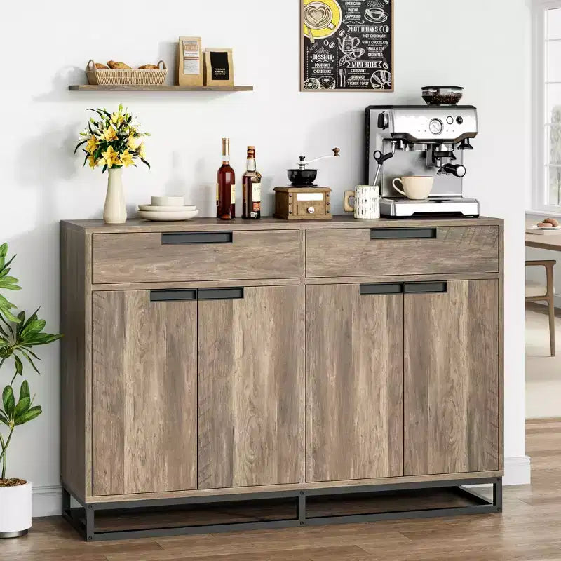 Sideboard Buffet Cabinet with 2 Drawers and 4 Doors, Coffee Bar Table for Kitchen Dining Room Living Room