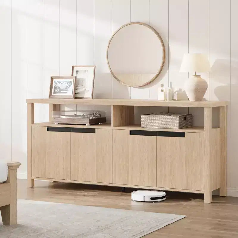 63-Inch Farmhouse TV Stand for 70-Inch TV with Storage and Open Shelves