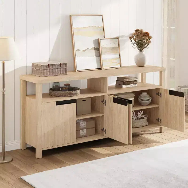 63-Inch Farmhouse TV Stand for 70-Inch TV with Storage and Open Shelves