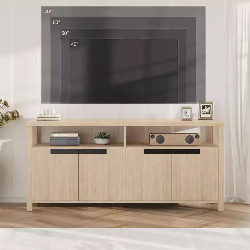 63-Inch Farmhouse TV Stand for 70-Inch TV with Storage and Open Shelves