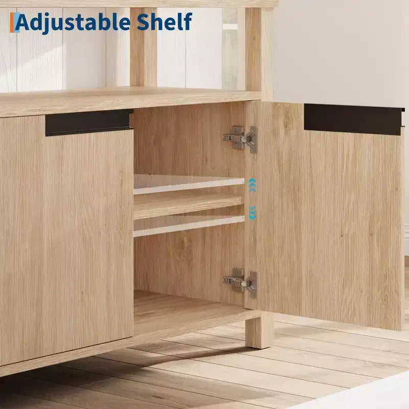63-Inch Farmhouse TV Stand for 70-Inch TV with Storage and Open Shelves