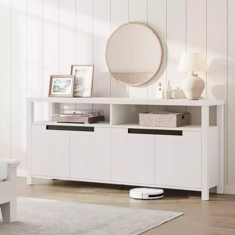 63-Inch Farmhouse TV Stand for 70-Inch TV with Storage and Open Shelves