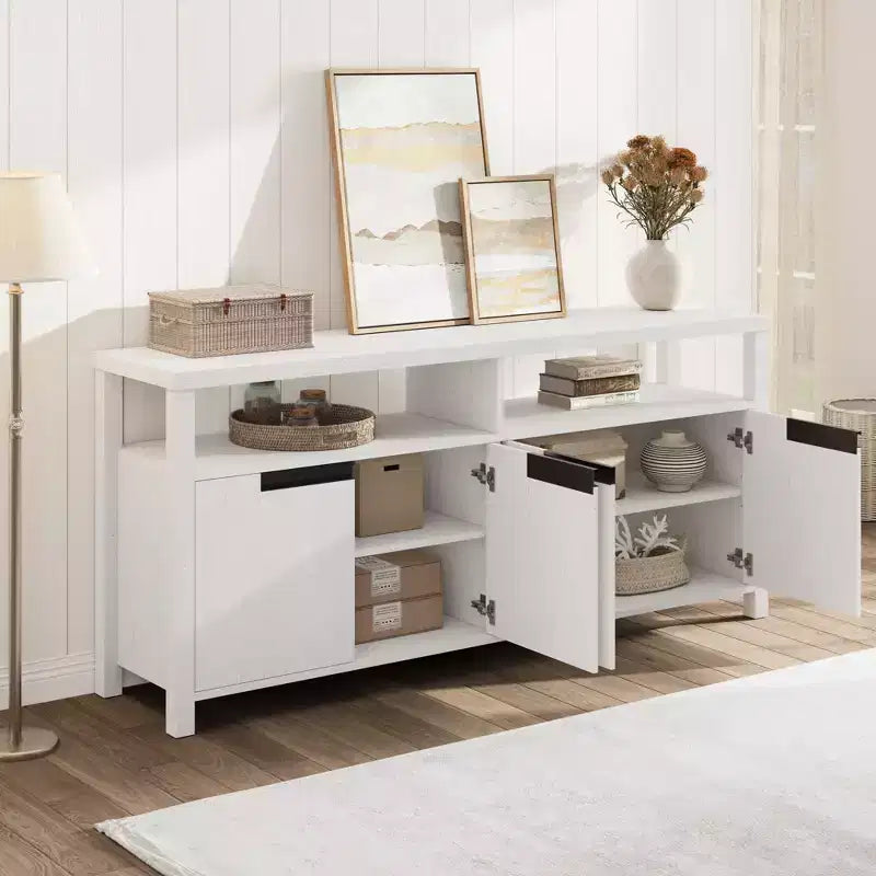 63-Inch Farmhouse TV Stand for 70-Inch TV with Storage and Open Shelves