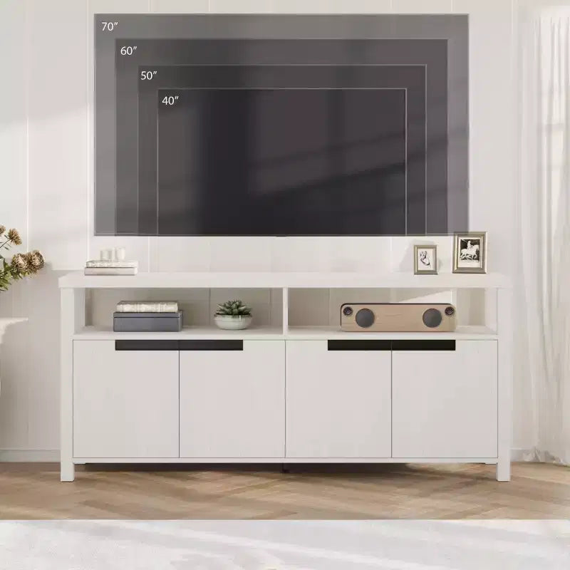 63-Inch Farmhouse TV Stand for 70-Inch TV with Storage and Open Shelves