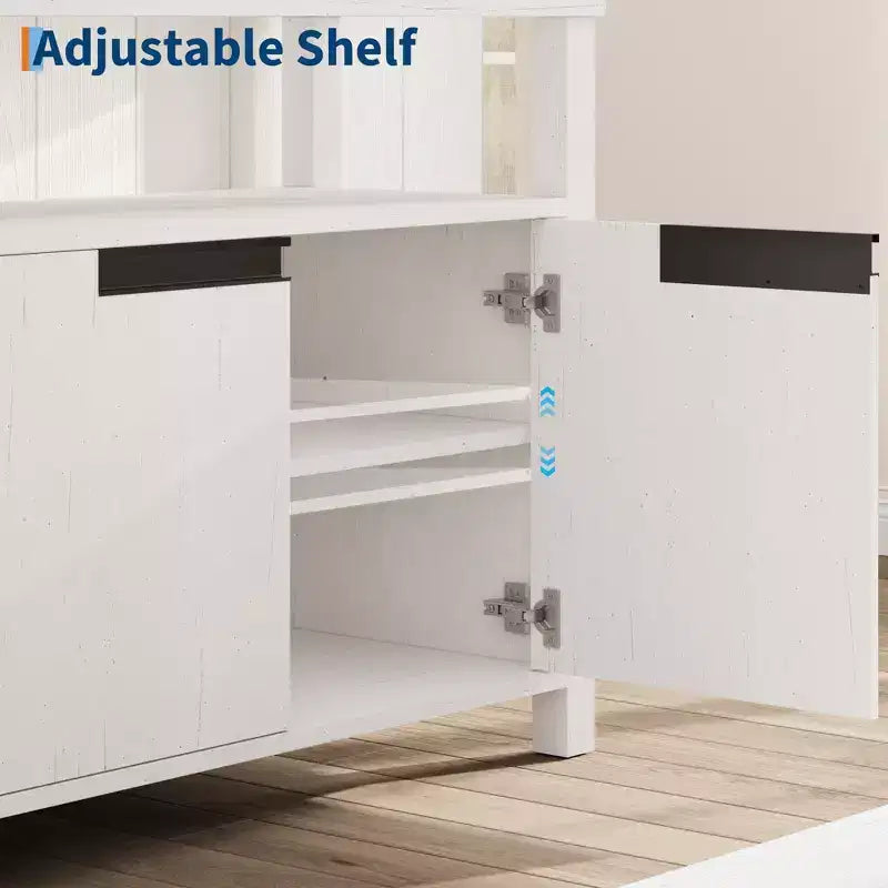63-Inch Farmhouse TV Stand for 70-Inch TV with Storage and Open Shelves