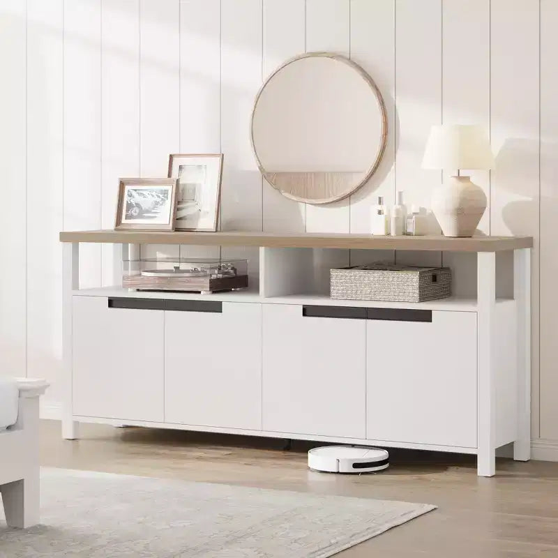 63-Inch Farmhouse TV Stand for 70-Inch TV with Storage and Open Shelves