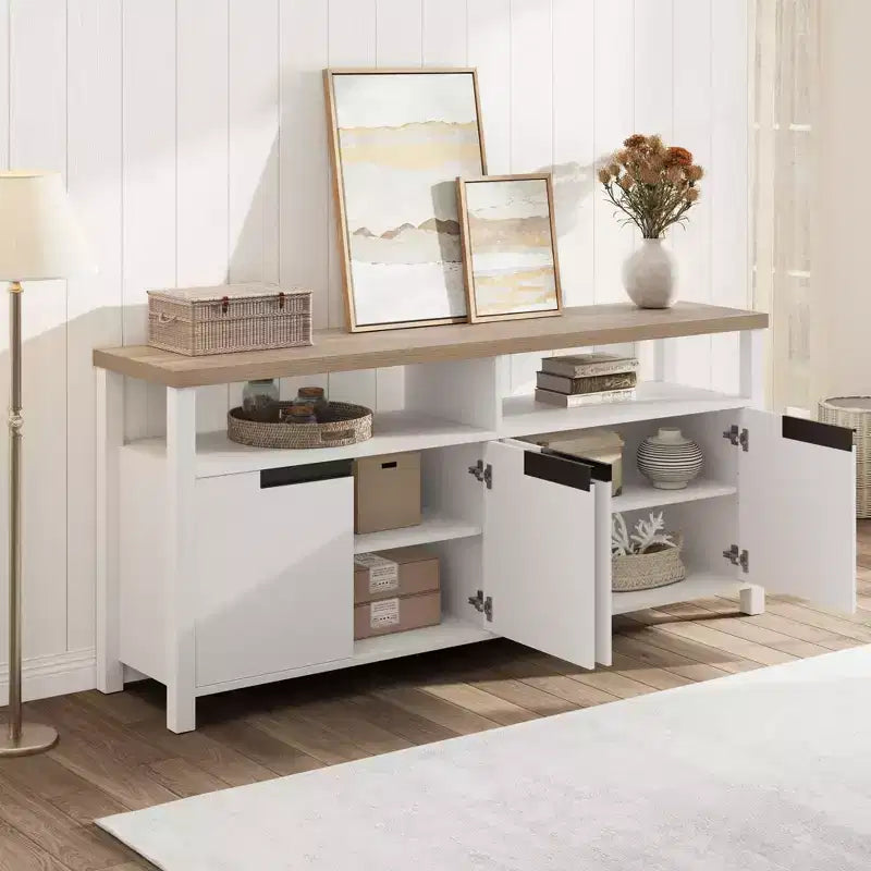 63-Inch Farmhouse TV Stand for 70-Inch TV with Storage and Open Shelves