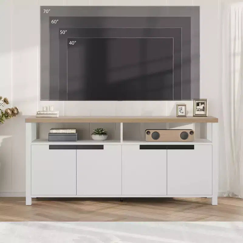 63-Inch Farmhouse TV Stand for 70-Inch TV with Storage and Open Shelves