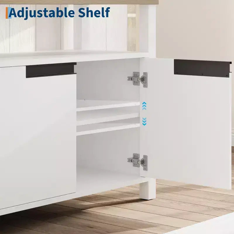 63-Inch Farmhouse TV Stand for 70-Inch TV with Storage and Open Shelves