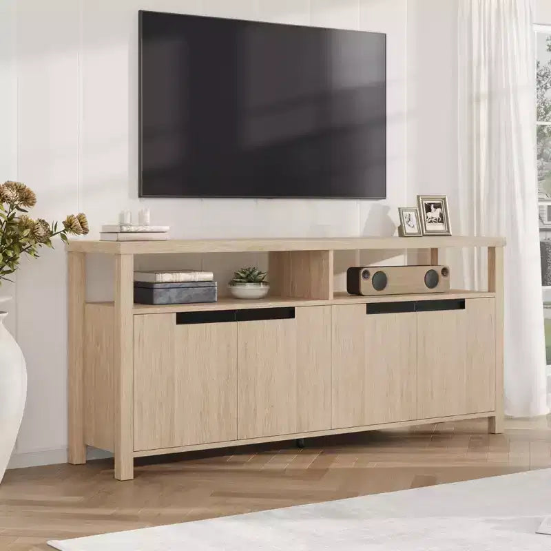 63-Inch Farmhouse TV Stand for 70-Inch TV with Storage and Open Shelves
