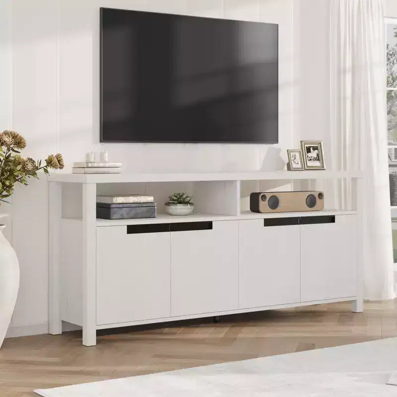 Farmhouse TV Stand for 70 Inch TV,63 Inch Long Entertainment Center with Storage and Open Shelf,Large Television Stand,Modern Tall Media Console Table