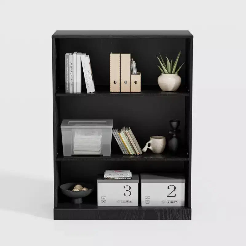 Black 3-Shelf Doorless Bookcase, Wood, 1 Person Assembly