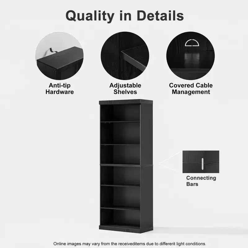 Black 3-Shelf Doorless Bookcase, Wood, 1 Person Assembly