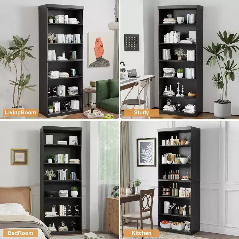 Black 3-Shelf Doorless Bookcase, Wood, 1 Person Assembly