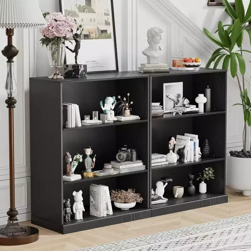 Black 3-Shelf Doorless Bookcase, Wood, 1 Person Assembly