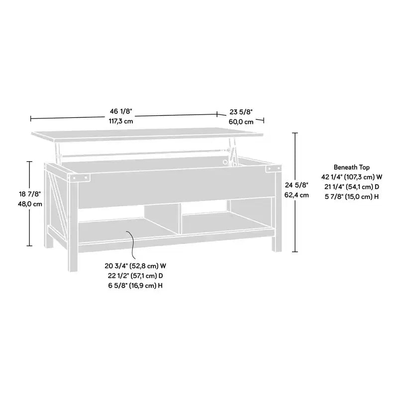 Brown Farmhouse Lift-Top Coffee Table with Storage, 1-Person