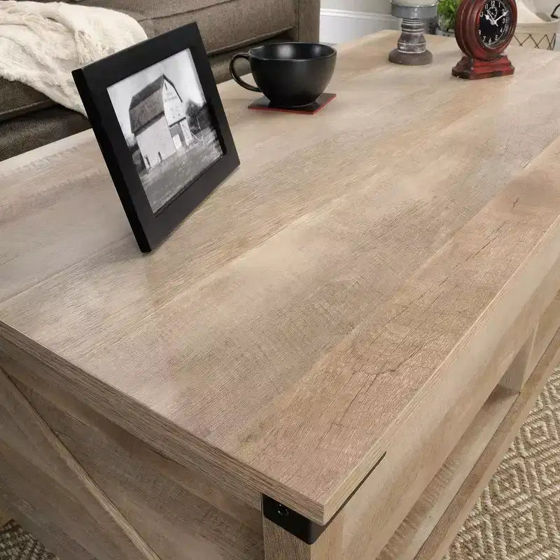 Brown Farmhouse Lift-Top Coffee Table with Storage, 1-Person