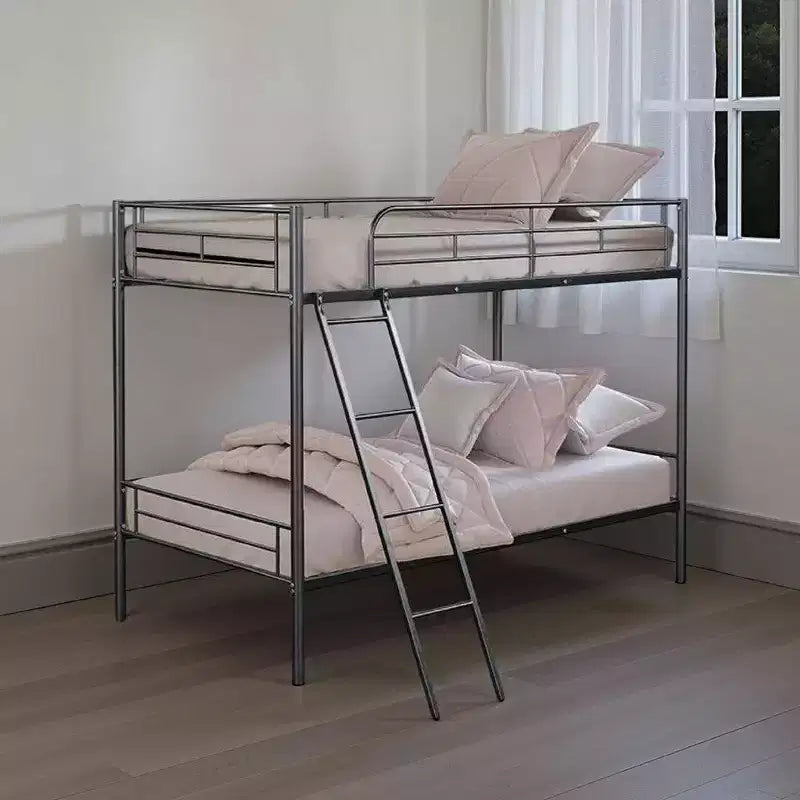 Royal Hampton Twin Over Twin Bunk Bed, White Metal Frame, Attached Angled Ladder