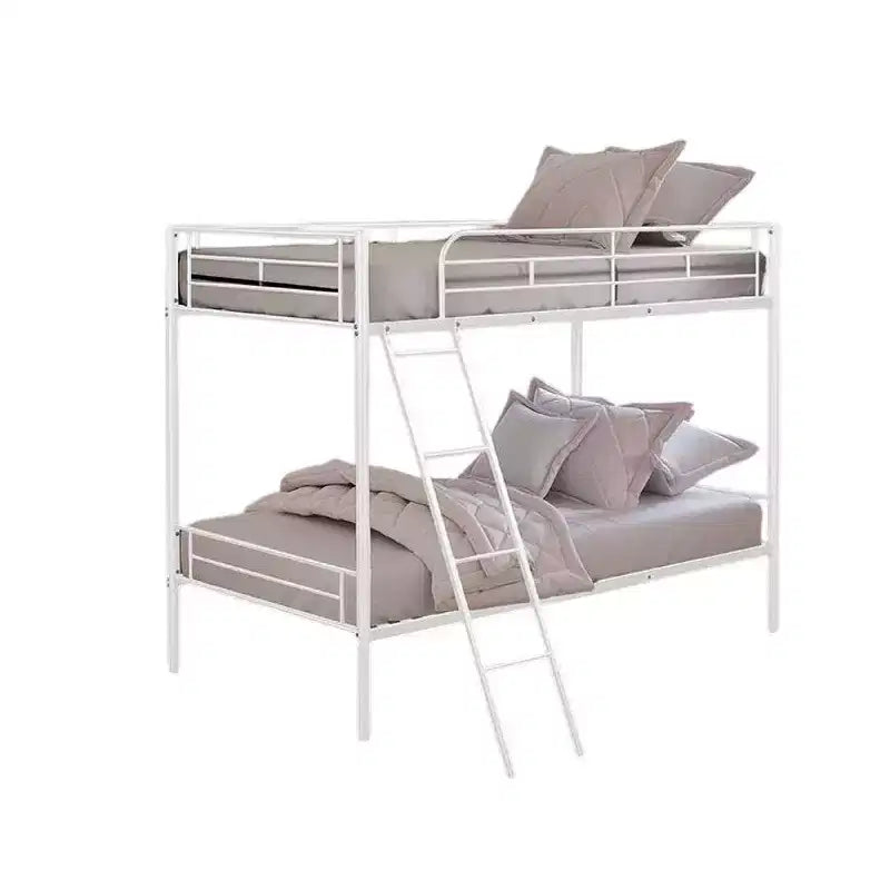 Silver Metal Twin Over Twin Bunk Bed, Angled Ladder, Sleeps 2
