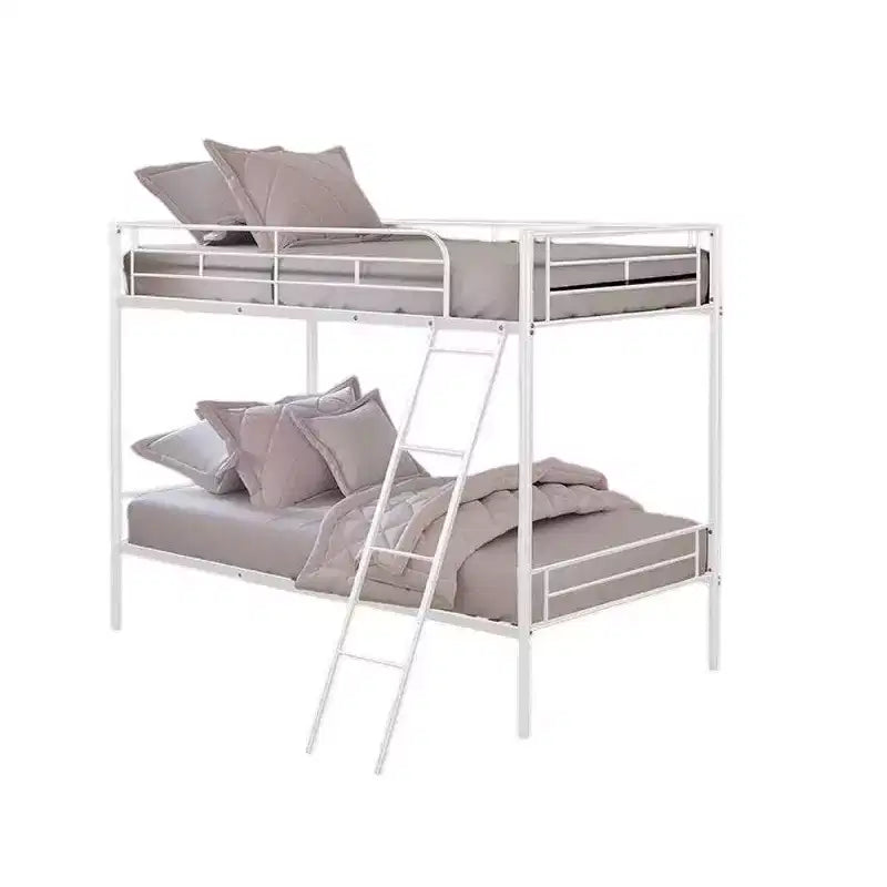Silver Metal Twin Over Twin Bunk Bed, Angled Ladder, Sleeps 2
