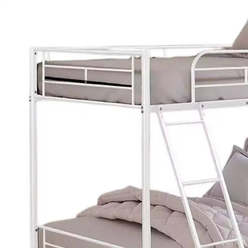Silver Metal Twin Over Twin Bunk Bed, Angled Ladder, Sleeps 2