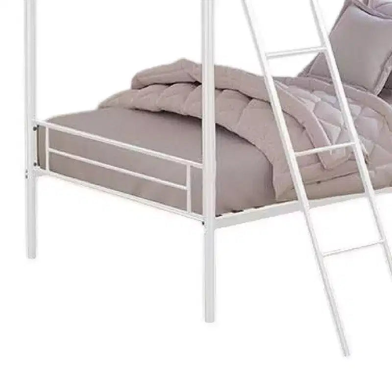 Silver Metal Twin Over Twin Bunk Bed, Angled Ladder, Sleeps 2