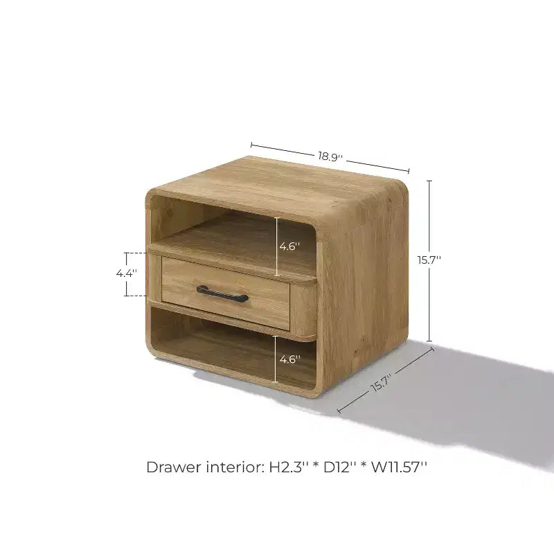 Light Oak Nightstand with Drawer, Brown, 1-Person