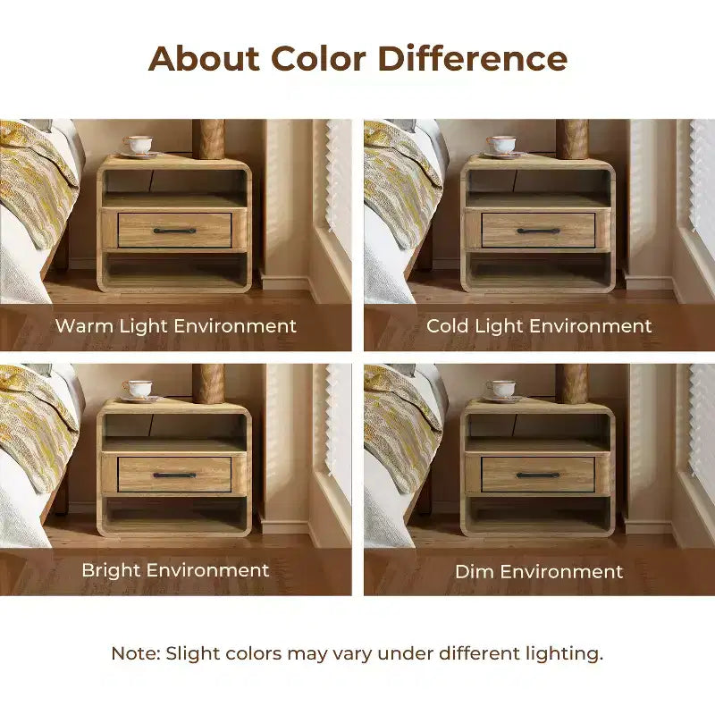 Light Oak Nightstand with Drawer, Brown, 1-Person