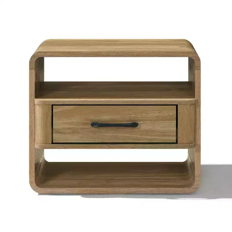 Light Oak Nightstand with Drawer, Brown, 1-Person