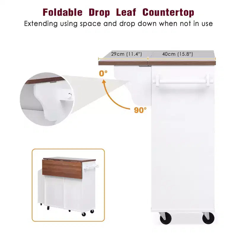 Farmhouse Kitchen Island with Drop Leaf, Kitchen Cart with Removable Side Racks and Towel Rack