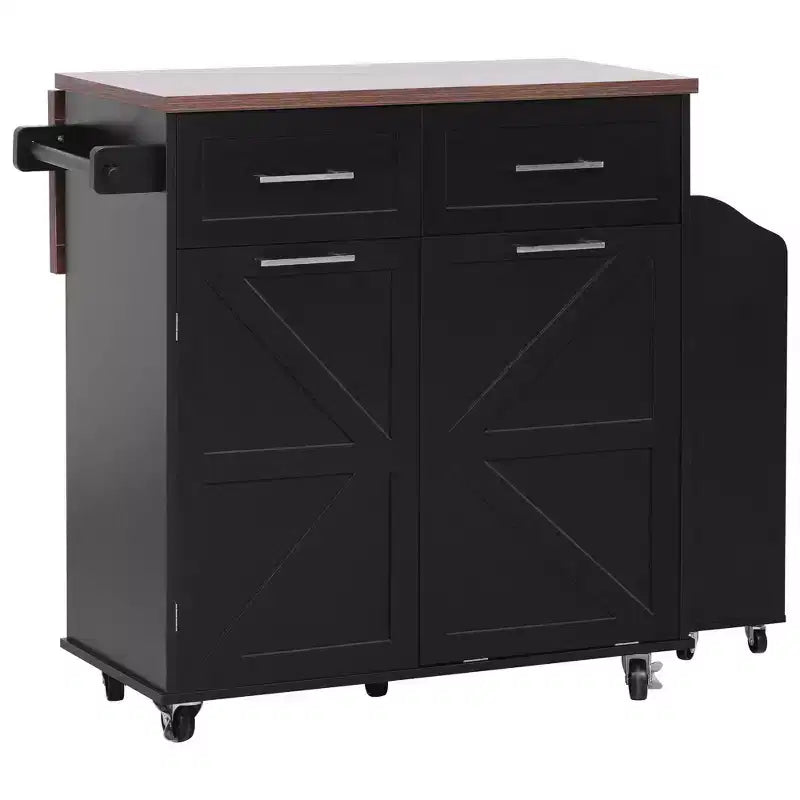 Farmhouse Kitchen Island with Drop Leaf, Kitchen Cart with Removable Side Racks and Towel Rack