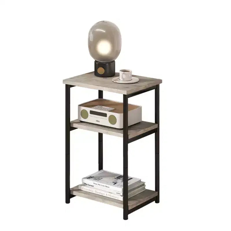 3-Tier Wooden Narrow End Table with Metal Frame