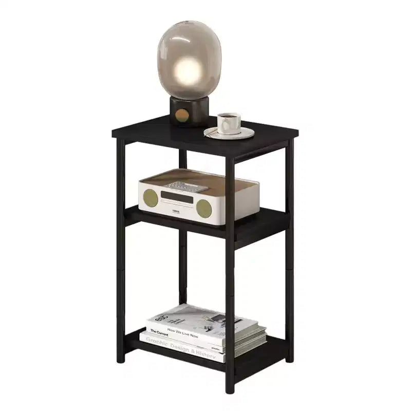 3-Tier Wooden Narrow End Table with Metal Frame
