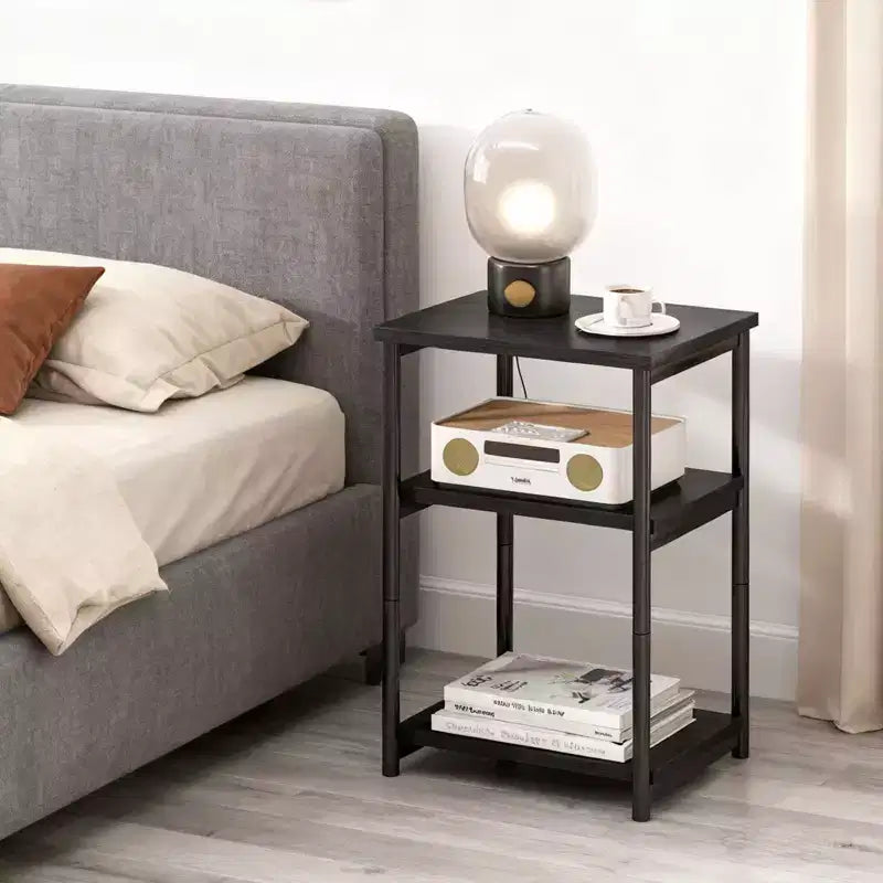 3-Tier Wooden Narrow End Table with Metal Frame