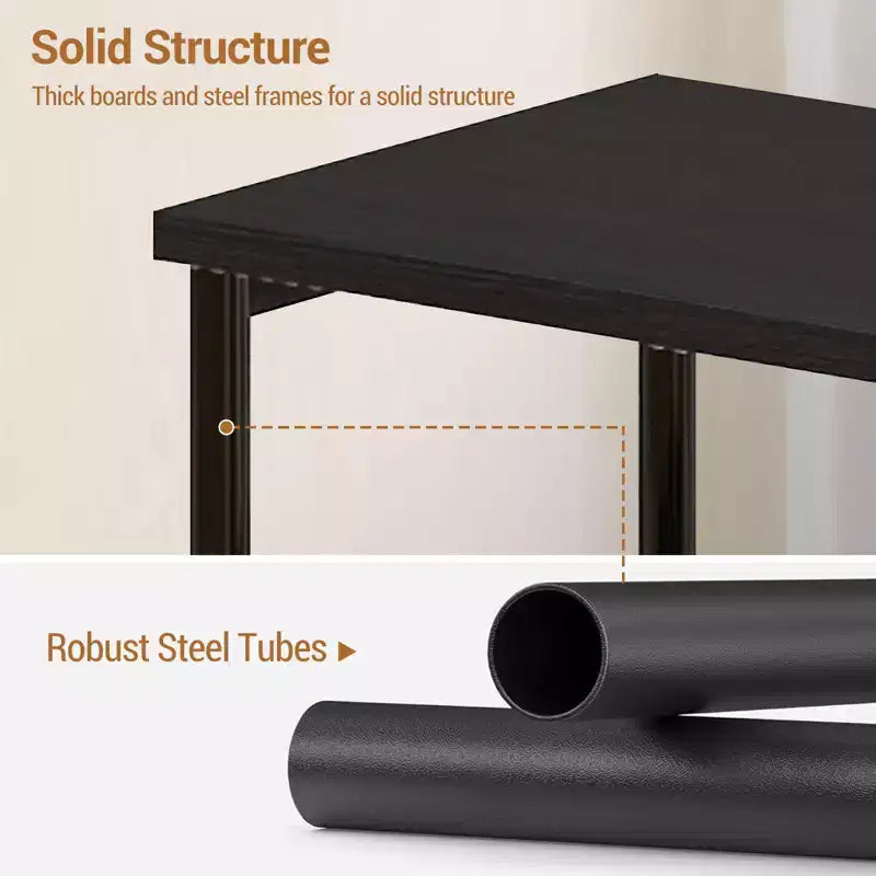 3-Tier Wooden Narrow End Table with Metal Frame