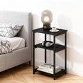 Modern Sofa Side Table, 3 Tier Wooden Narrow End Table, Small Bedroom Nightstand with Metal Frame, Accent Bedside Table for Small Space