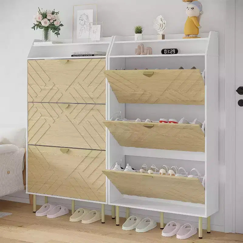 Ultra Slim Shoe Cabinet with 3 Flip Drawers – Freestanding Entryway Organizer