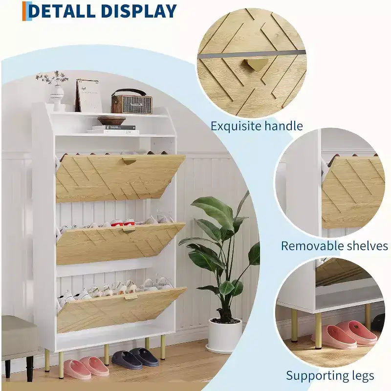 Ultra Slim Shoe Cabinet with 3 Flip Drawers – Freestanding Entryway Organizer