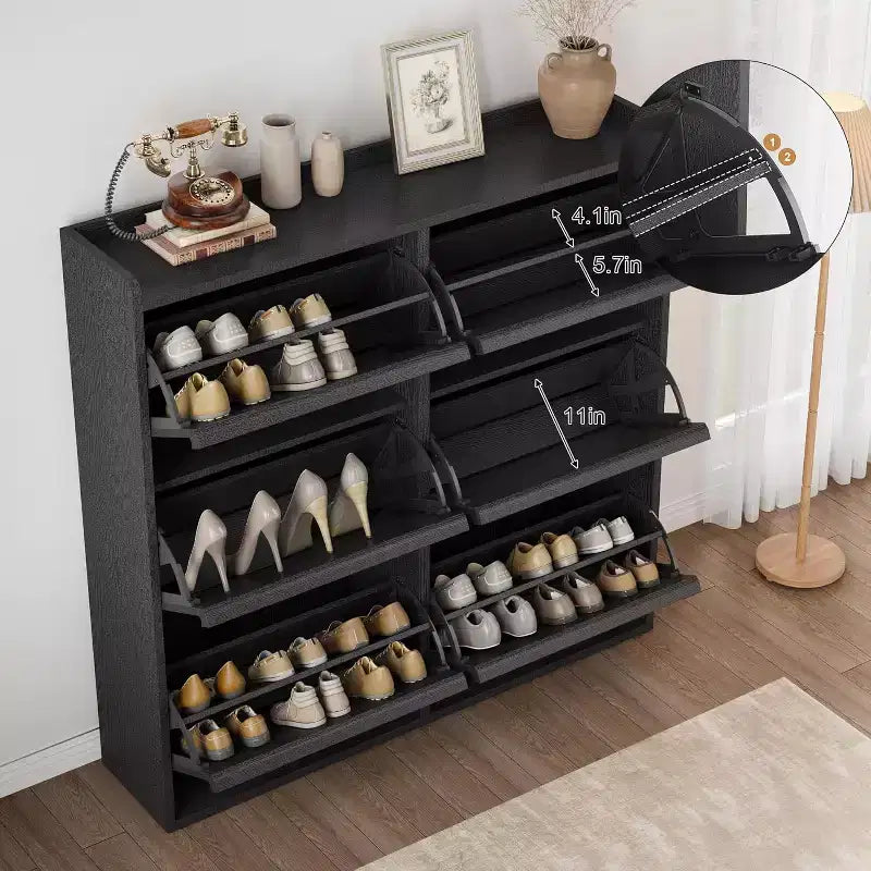 Shoe Cabinet with Flip Drawers, Freestanding Hidden Wood Shoe Storage for Entryway Hallway