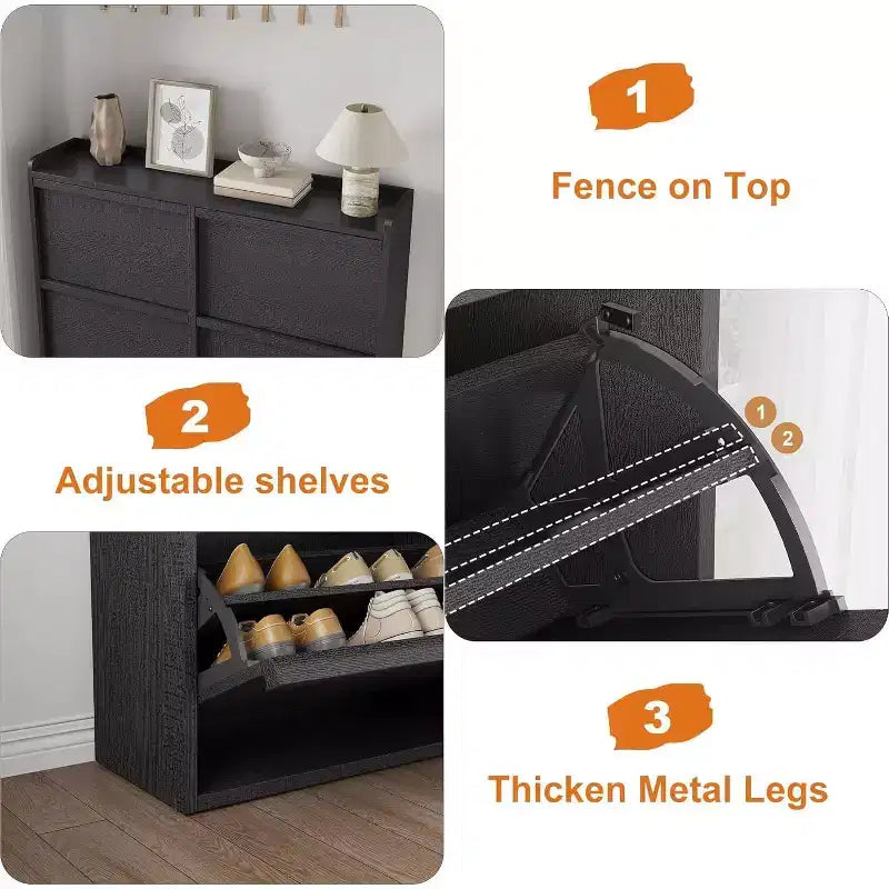 Shoe Cabinet with Flip Drawers, Freestanding Hidden Wood Shoe Storage for Entryway Hallway