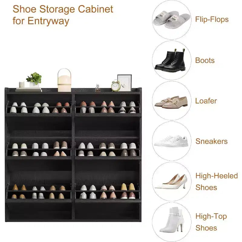 Shoe Cabinet with Flip Drawers, Freestanding Hidden Wood Shoe Storage for Entryway Hallway