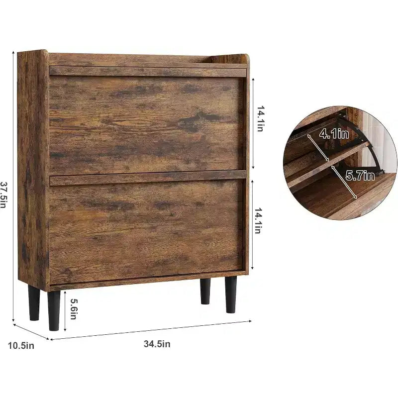 Shoe Cabinet with Flip Drawers, Freestanding Hidden Wood Shoe Storage for Entryway Hallway