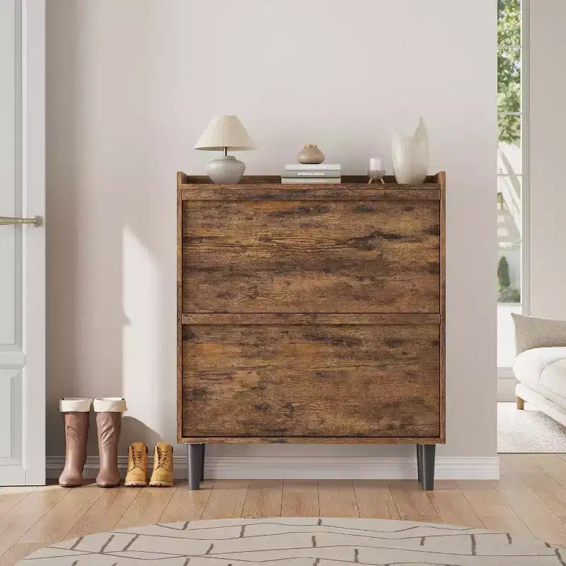Shoe Cabinet with Flip Drawers, Freestanding Hidden Wood Shoe Storage for Entryway Hallway
