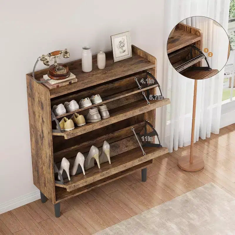 Shoe Cabinet with Flip Drawers, Freestanding Hidden Wood Shoe Storage for Entryway Hallway
