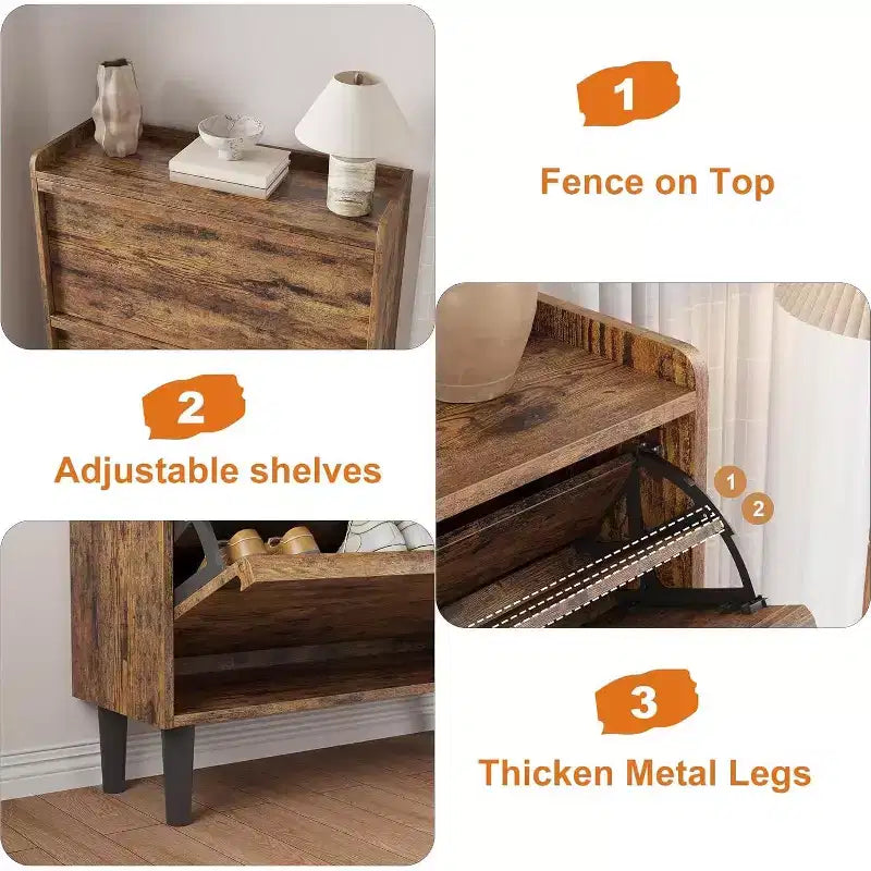 Shoe Cabinet with Flip Drawers, Freestanding Hidden Wood Shoe Storage for Entryway Hallway