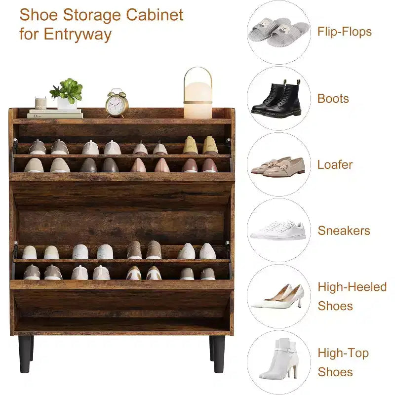 Shoe Cabinet with Flip Drawers, Freestanding Hidden Wood Shoe Storage for Entryway Hallway