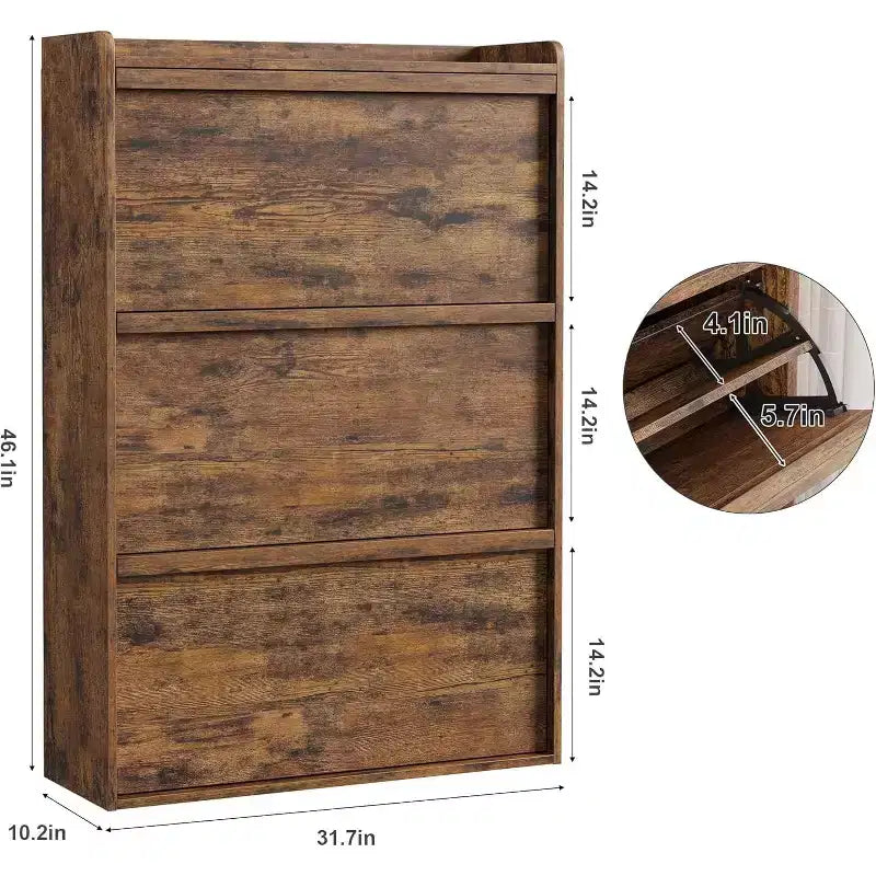 Shoe Cabinet with Flip Drawers, Freestanding Hidden Wood Shoe Storage for Entryway Hallway