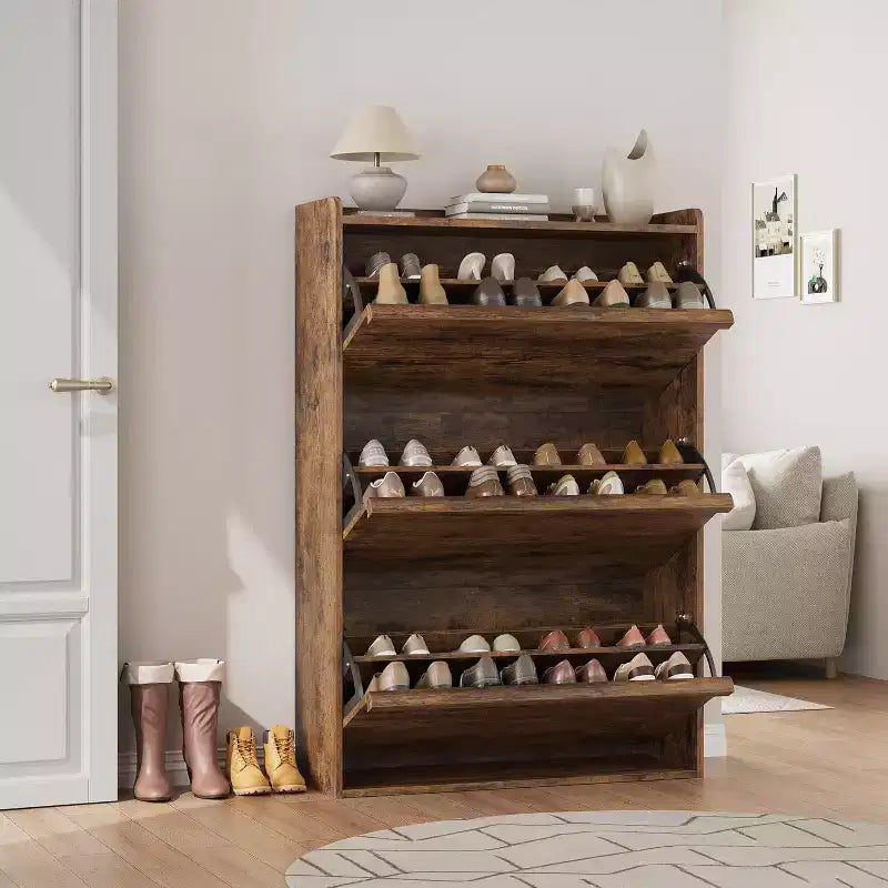 Shoe Cabinet with Flip Drawers, Freestanding Hidden Wood Shoe Storage for Entryway Hallway