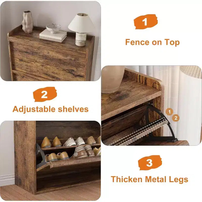 Shoe Cabinet with Flip Drawers, Freestanding Hidden Wood Shoe Storage for Entryway Hallway