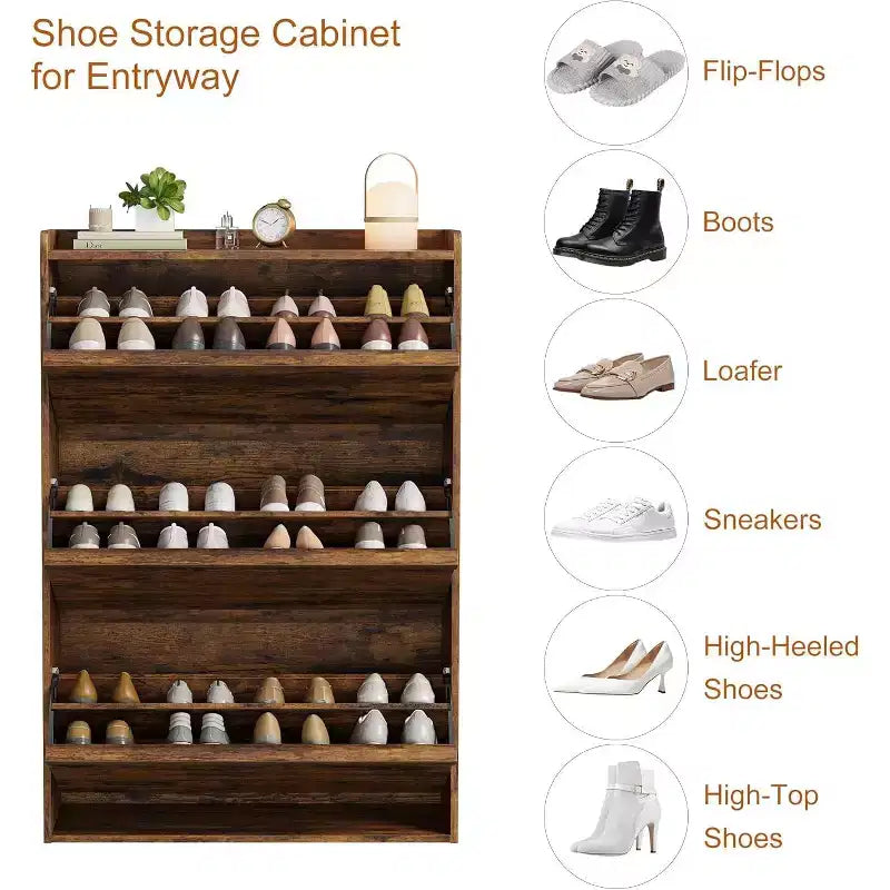 Shoe Cabinet with Flip Drawers, Freestanding Hidden Wood Shoe Storage for Entryway Hallway